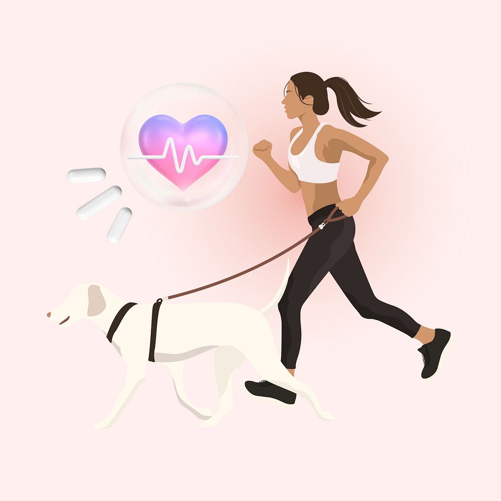 Walking dog 3D remix, woman vector illustration