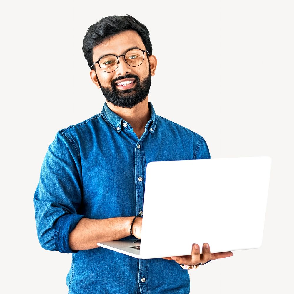Man using laptop  isolated image