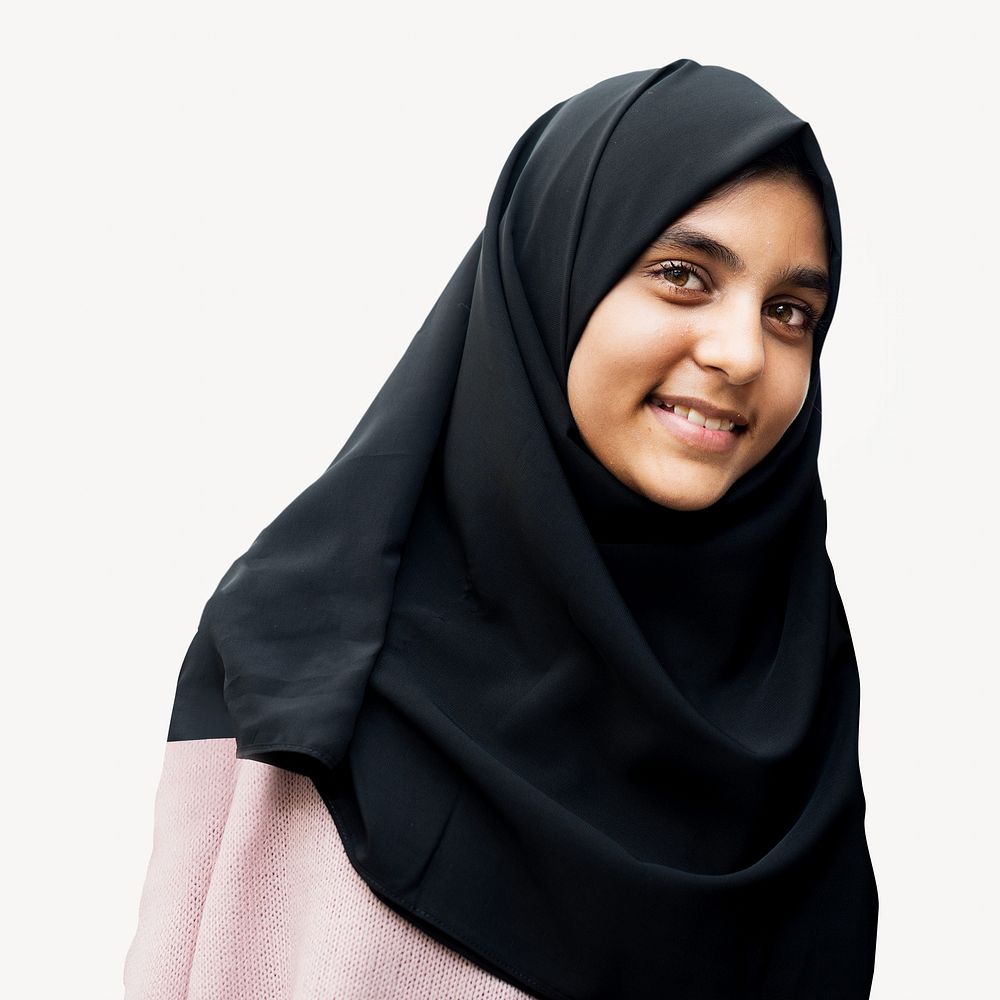 Smiling Muslim girl isolated image