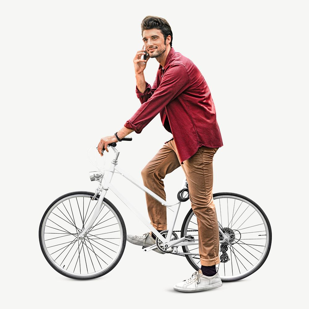 Casual cycling man collage element psd 