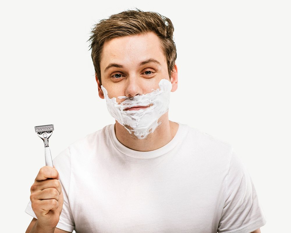 Man shaving beard collage element psd
