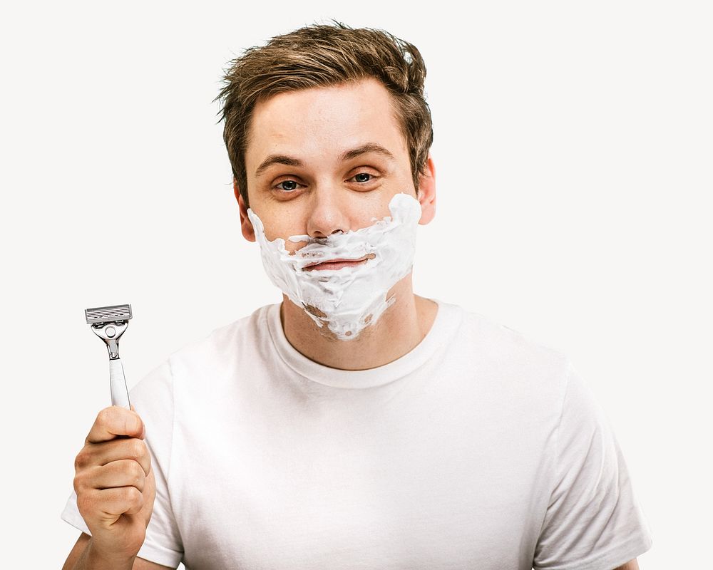Man shaving beard isolated image