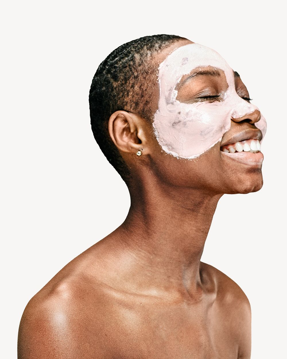 Happy black woman in a face mask isolated image