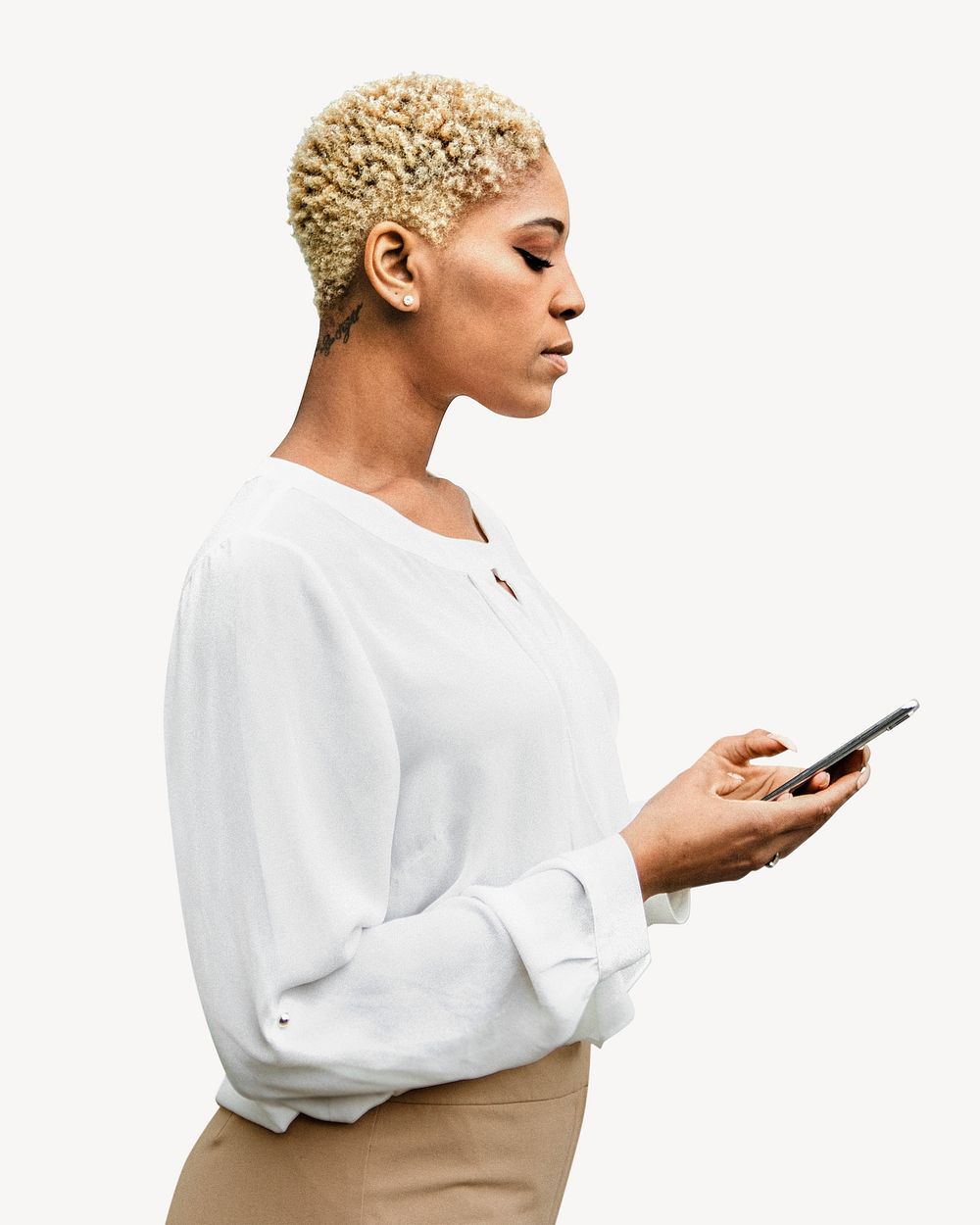 Woman using her phone isolated image