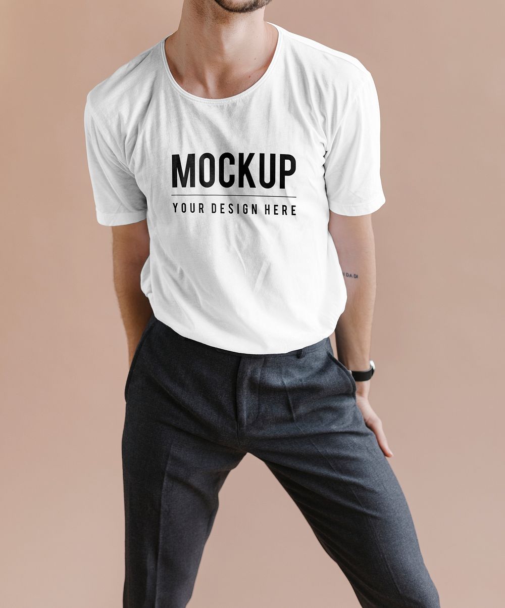Casual man in a white t-shirt mockup
