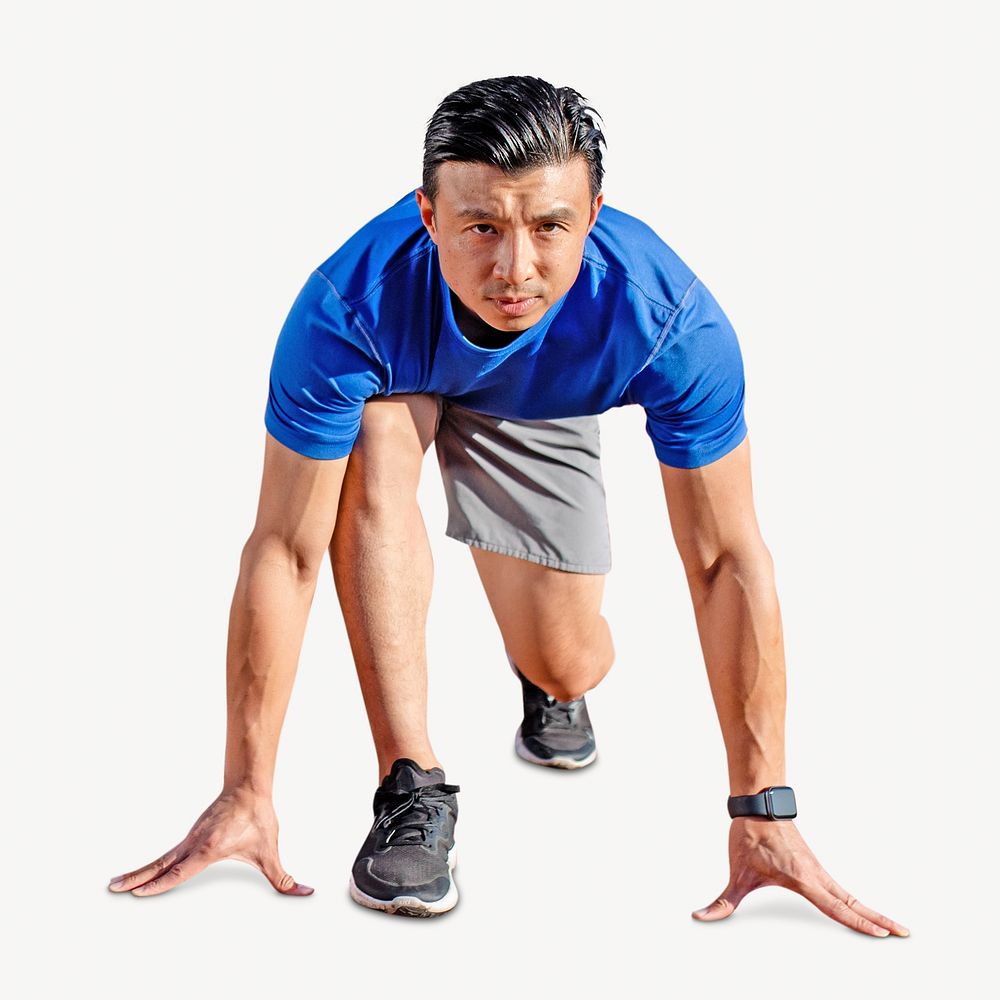 Athletic man sport running takeoff isolated image