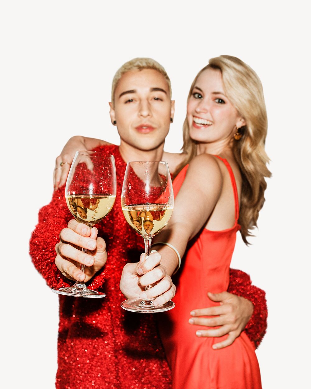 Couple holding wine glasses isolated image