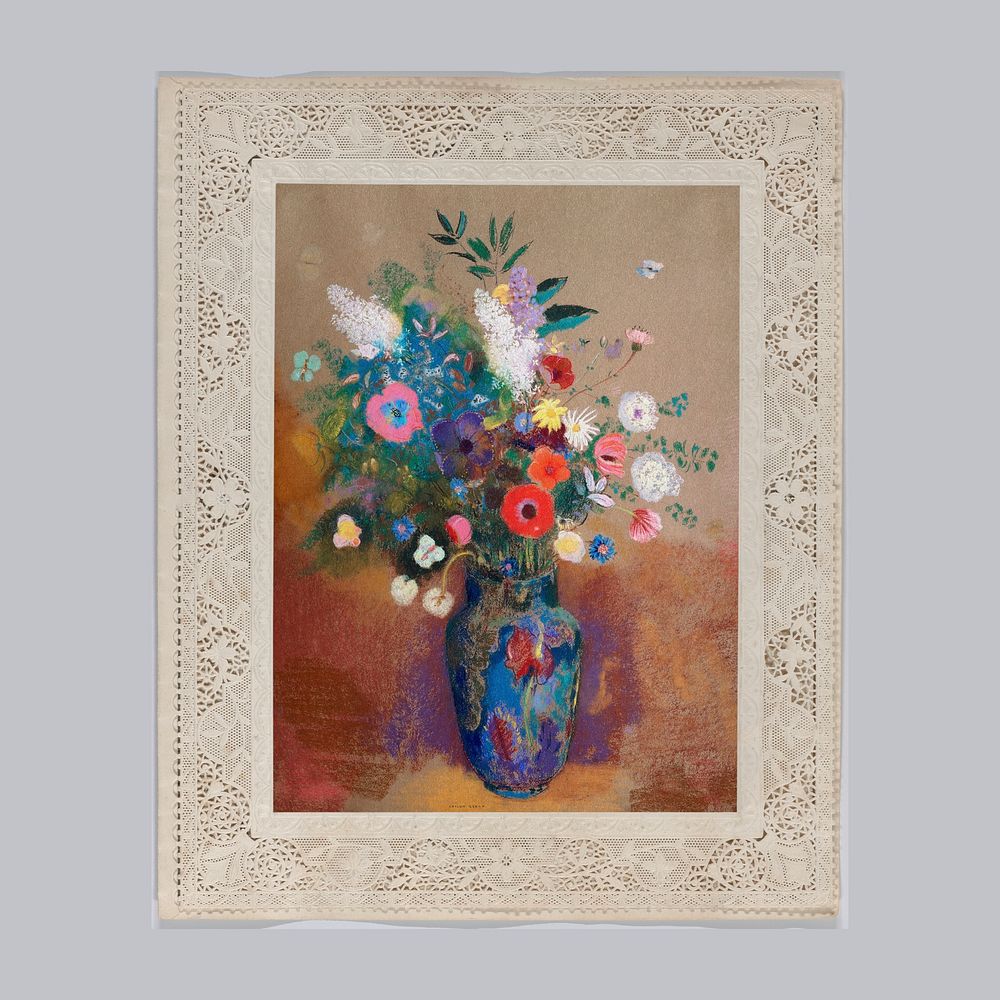 Picture frame mockup, Bouquet Of Flowers Odilon Redon by Odilon Redon psd. Remixed by rawpixel.