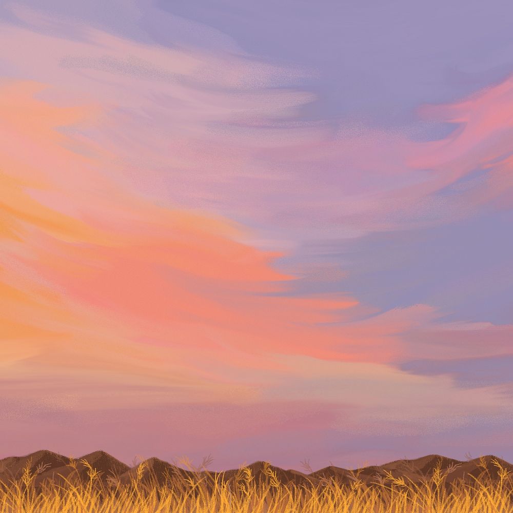 Sunset sky landscape, illustration painting 