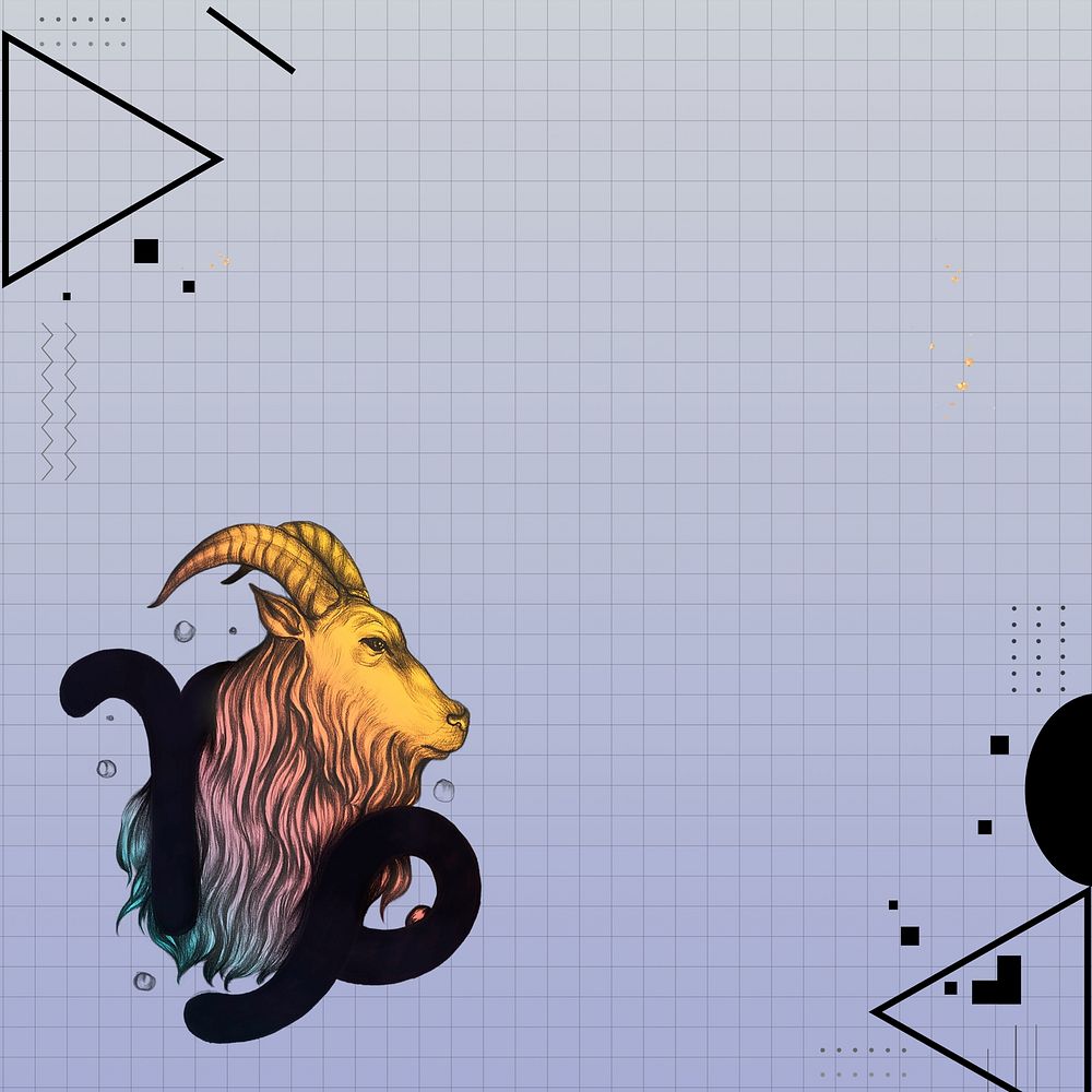 Capricorn goat zodiac background, purple geometric design