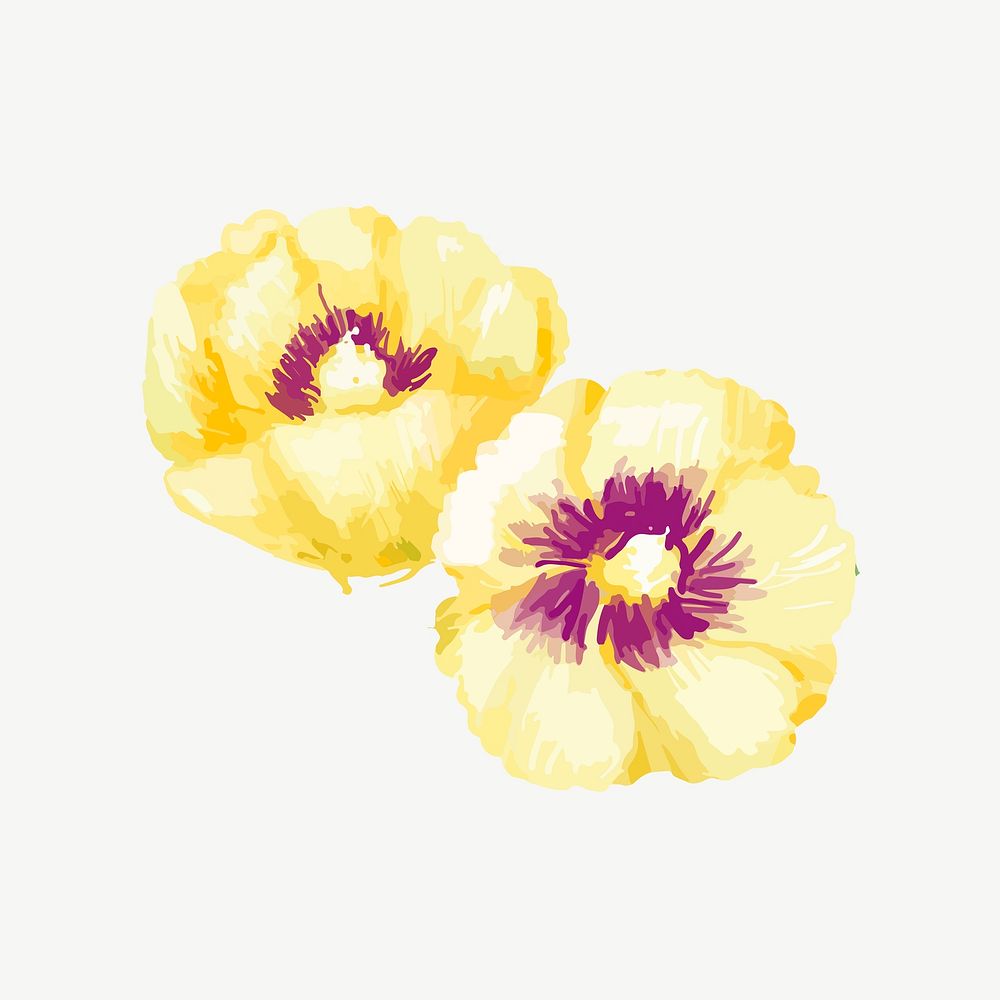 Watercolor yellow hollyhocks flower collage element psd