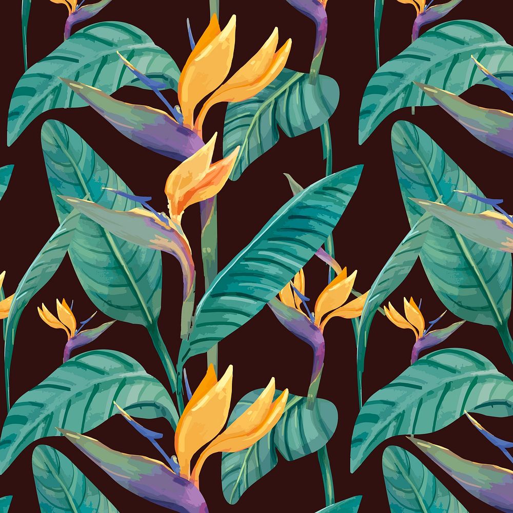 Watercolor leaf pattern, bird of paradise plant
