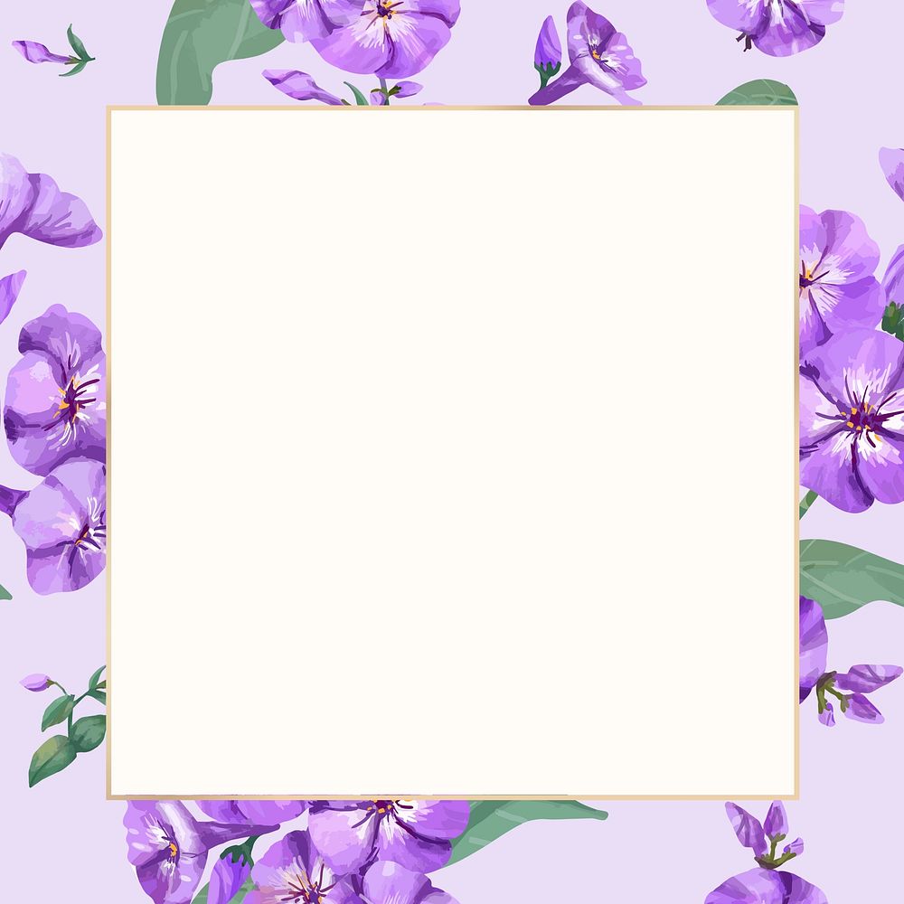 Watercolor purple phlox square frame