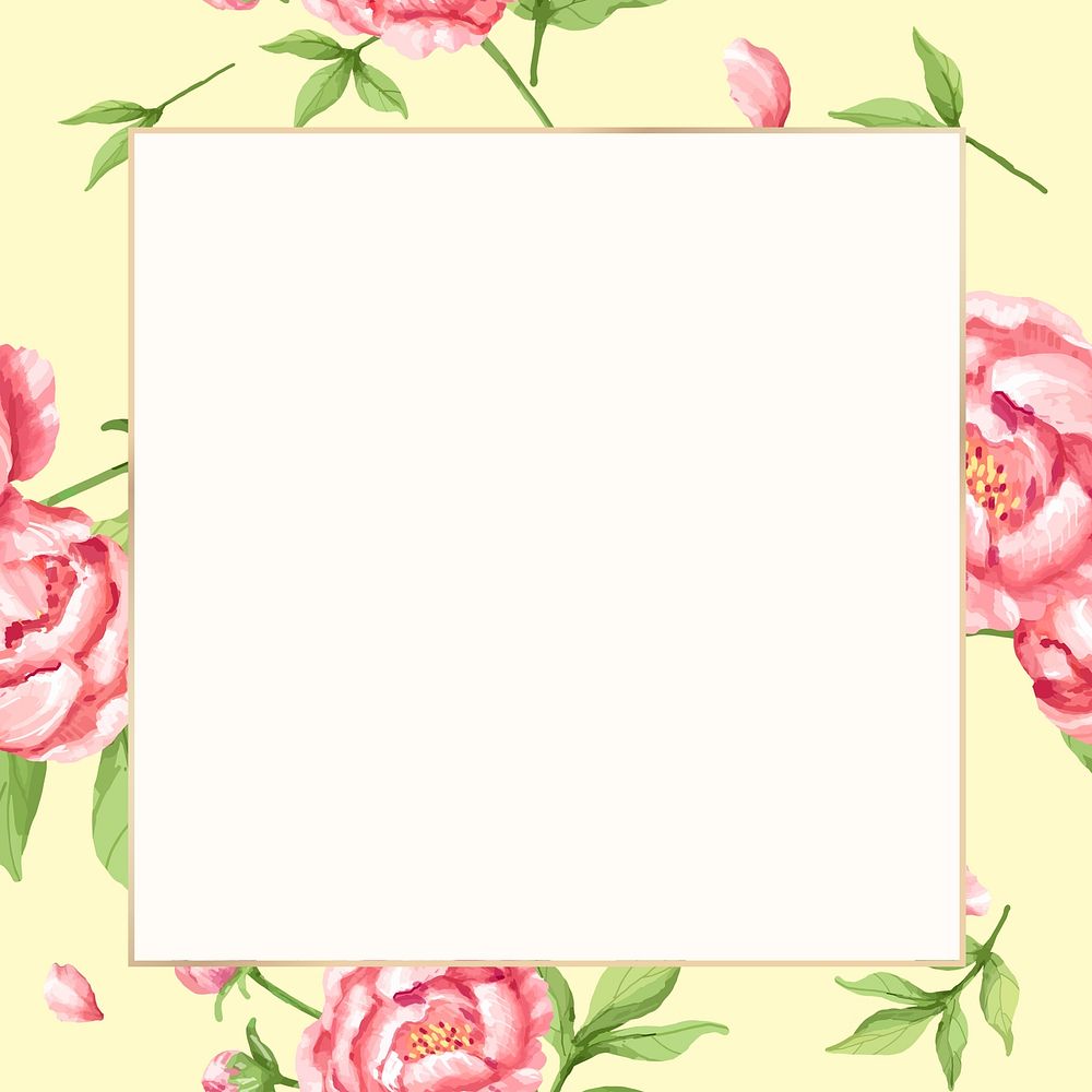 Watercolor pink peony square frame