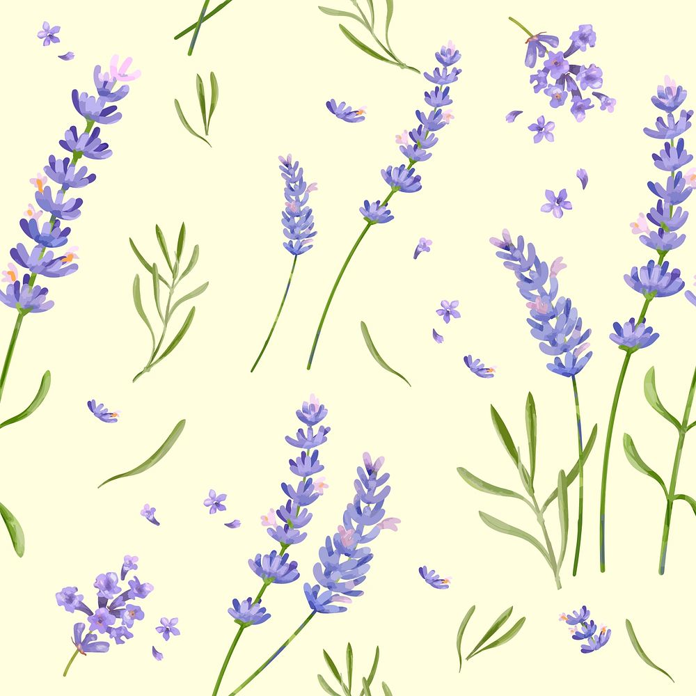 Watercolor lavender flower pattern, digital paint remix