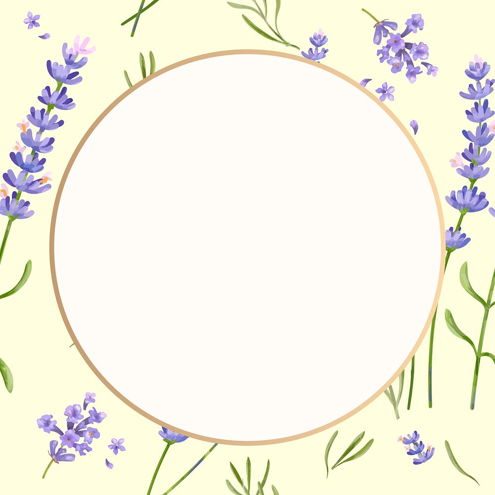 Watercolor floral round frame, lavender digital paint