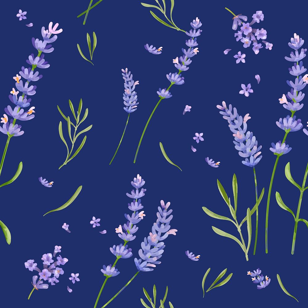 Watercolor lavender flower pattern, digital paint remix