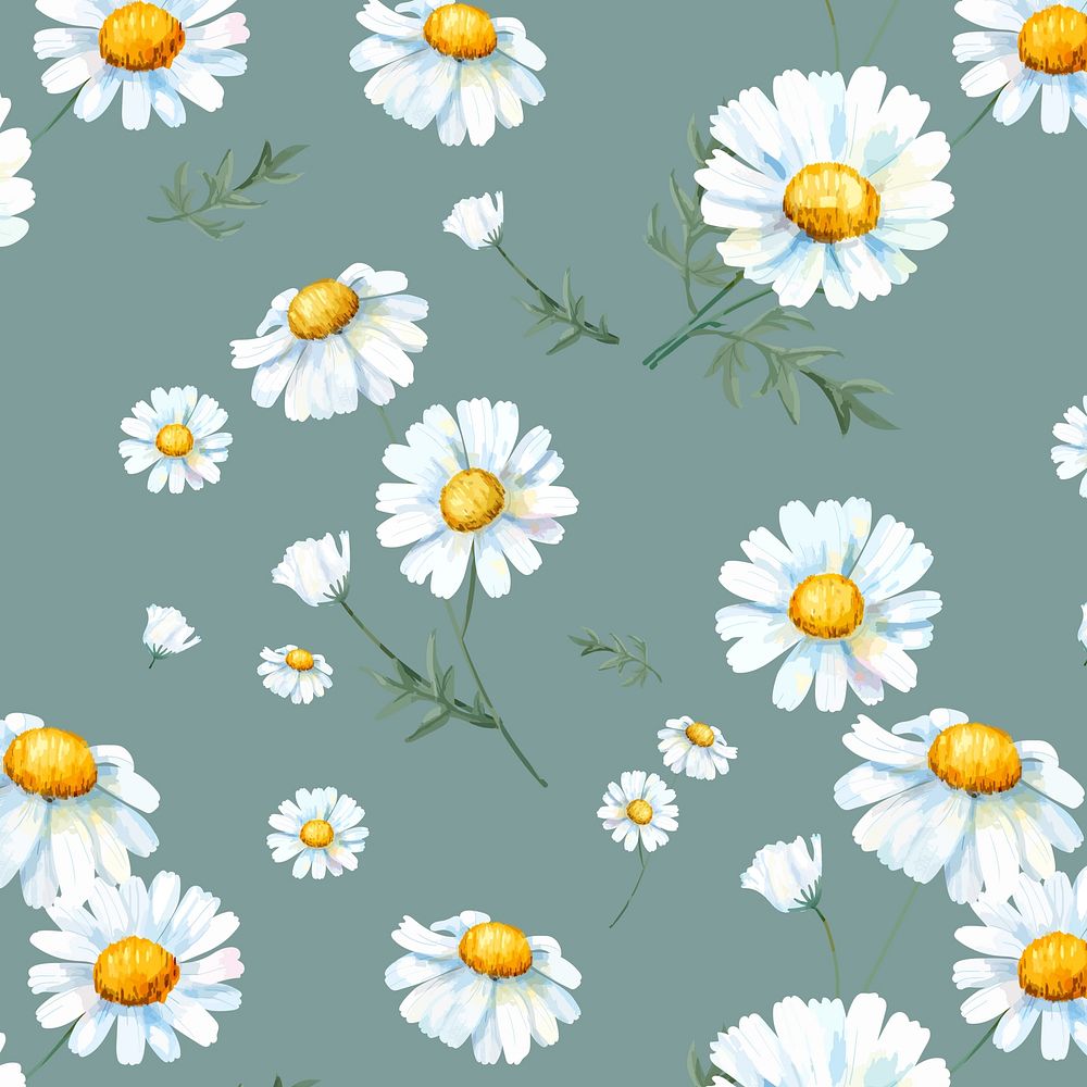 Watercolor chamomile flower pattern, digital paint remix