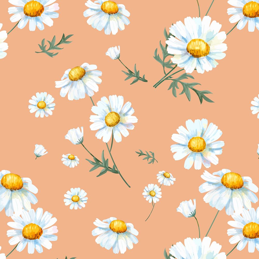 Watercolor chamomile flower pattern, digital paint remix