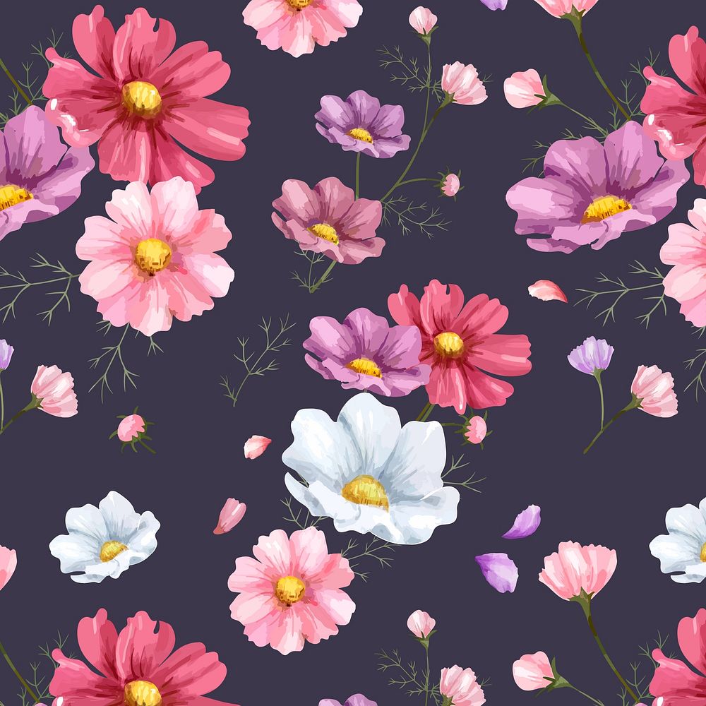 Watercolor pink flower flower pattern, digital paint remix