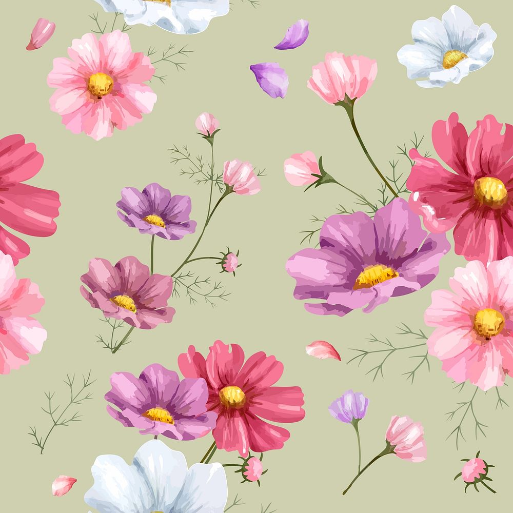 Watercolor pink flower flower pattern, digital paint remix