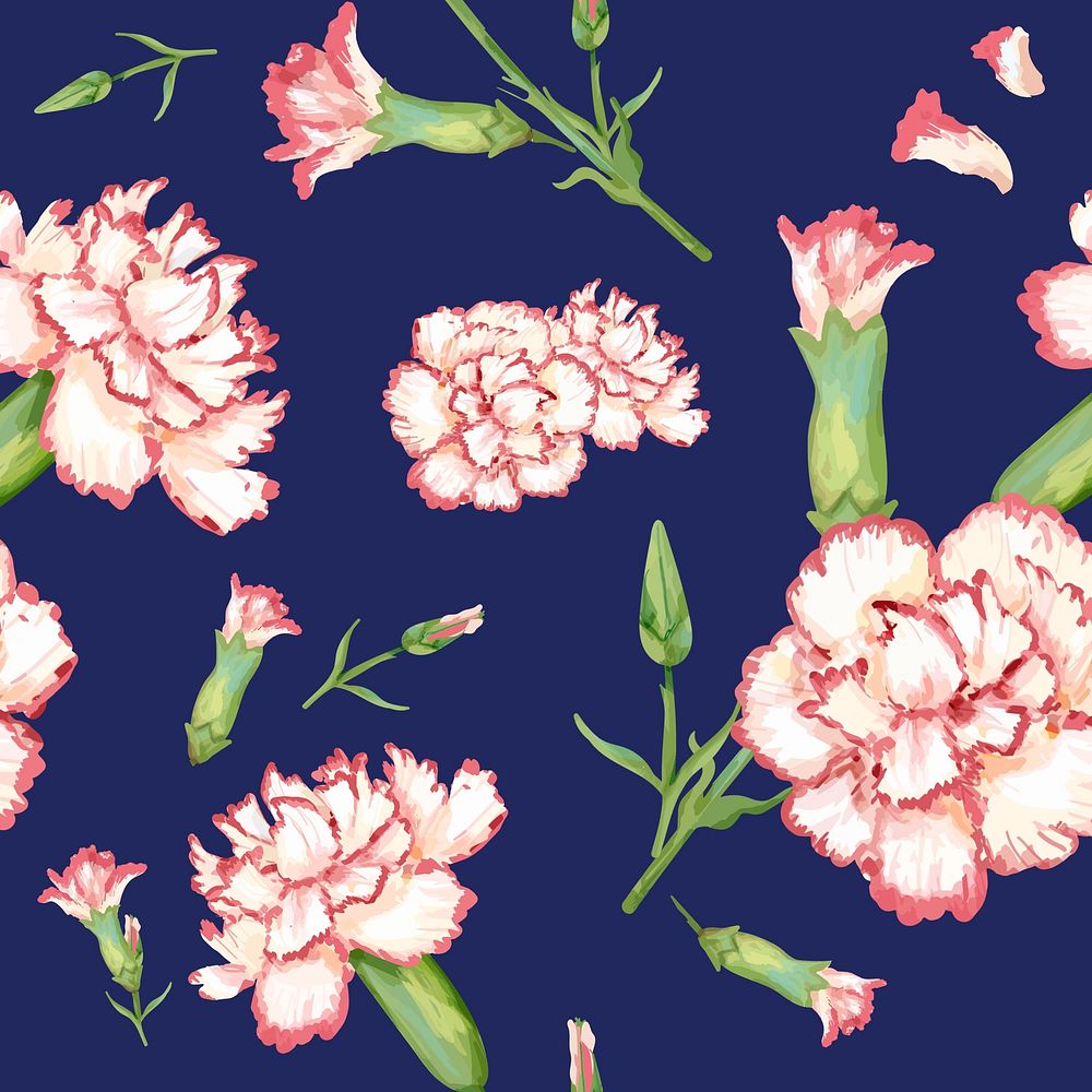 Watercolor carnation flower pattern, digital paint remix