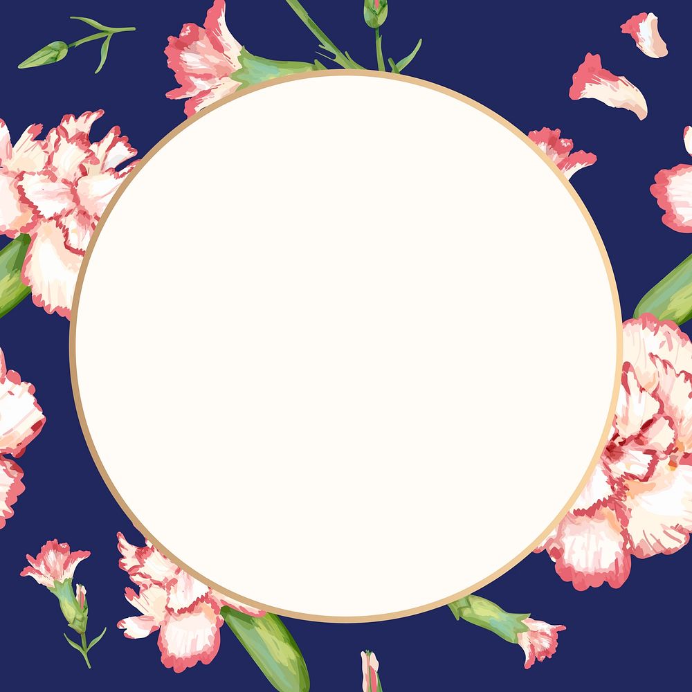 Watercolor carnation round frame, aesthetic flower digital paint