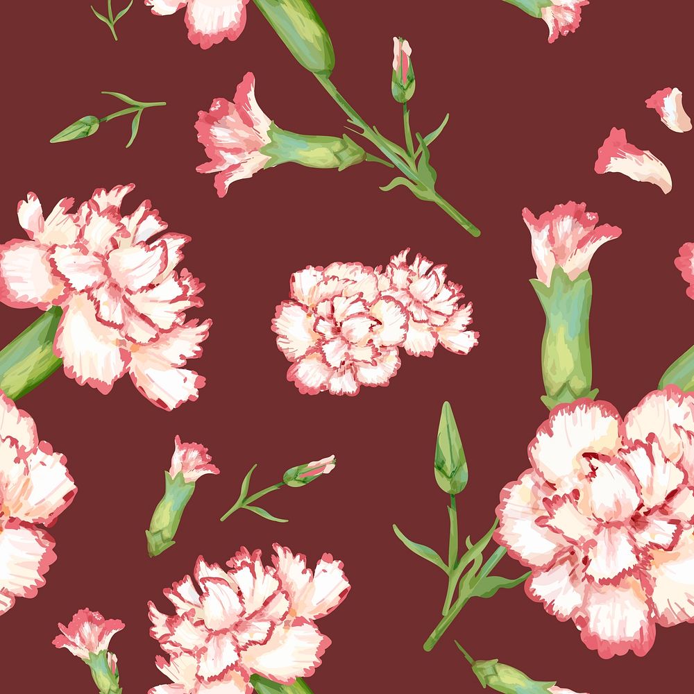 Watercolor carnation flower pattern, digital paint remix