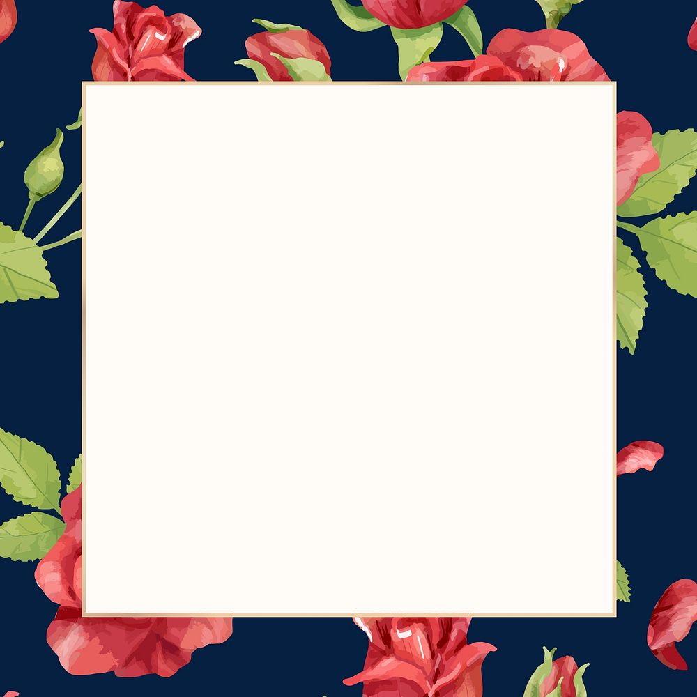 Watercolor red rose square frame