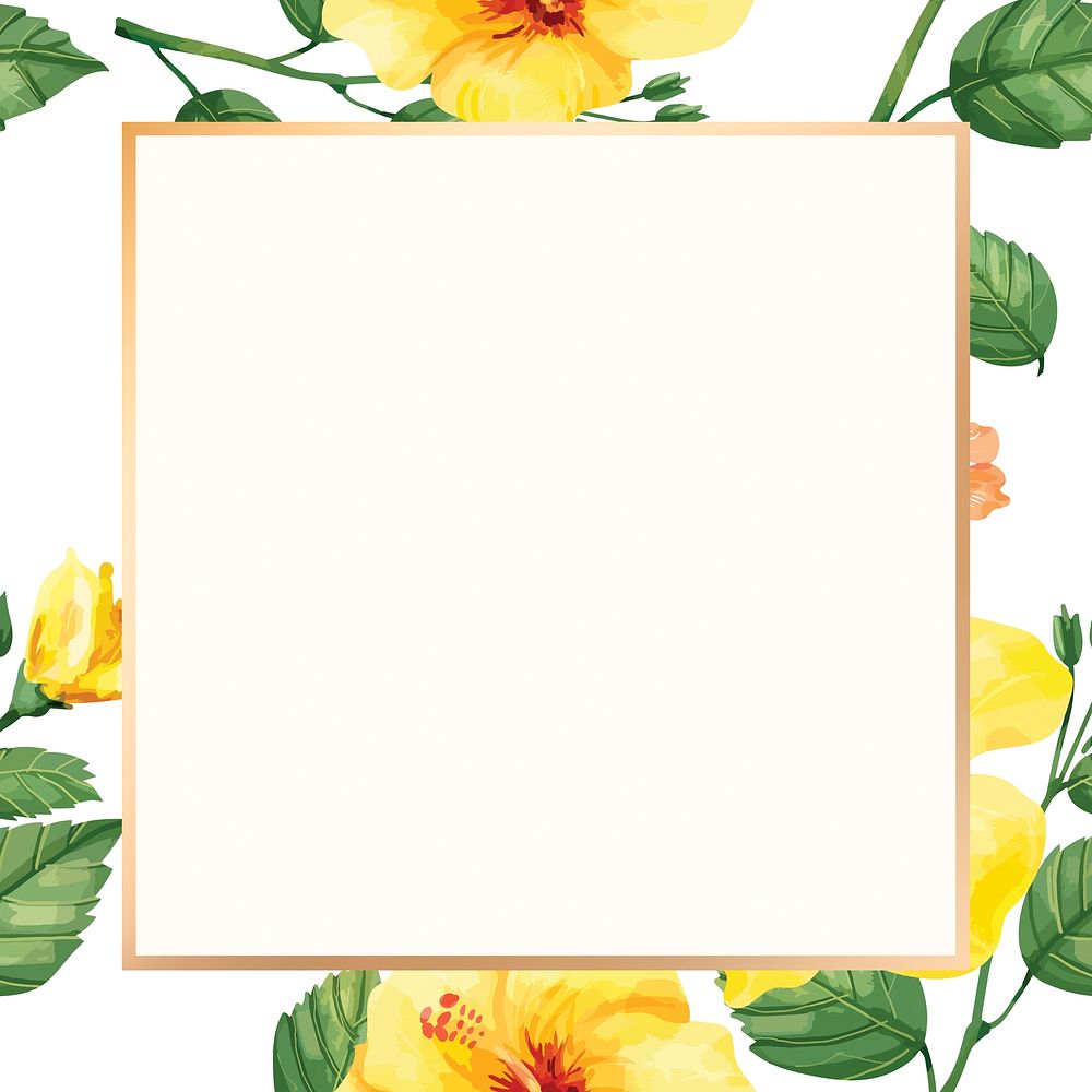 Watercolor yellow hibiscus square frame