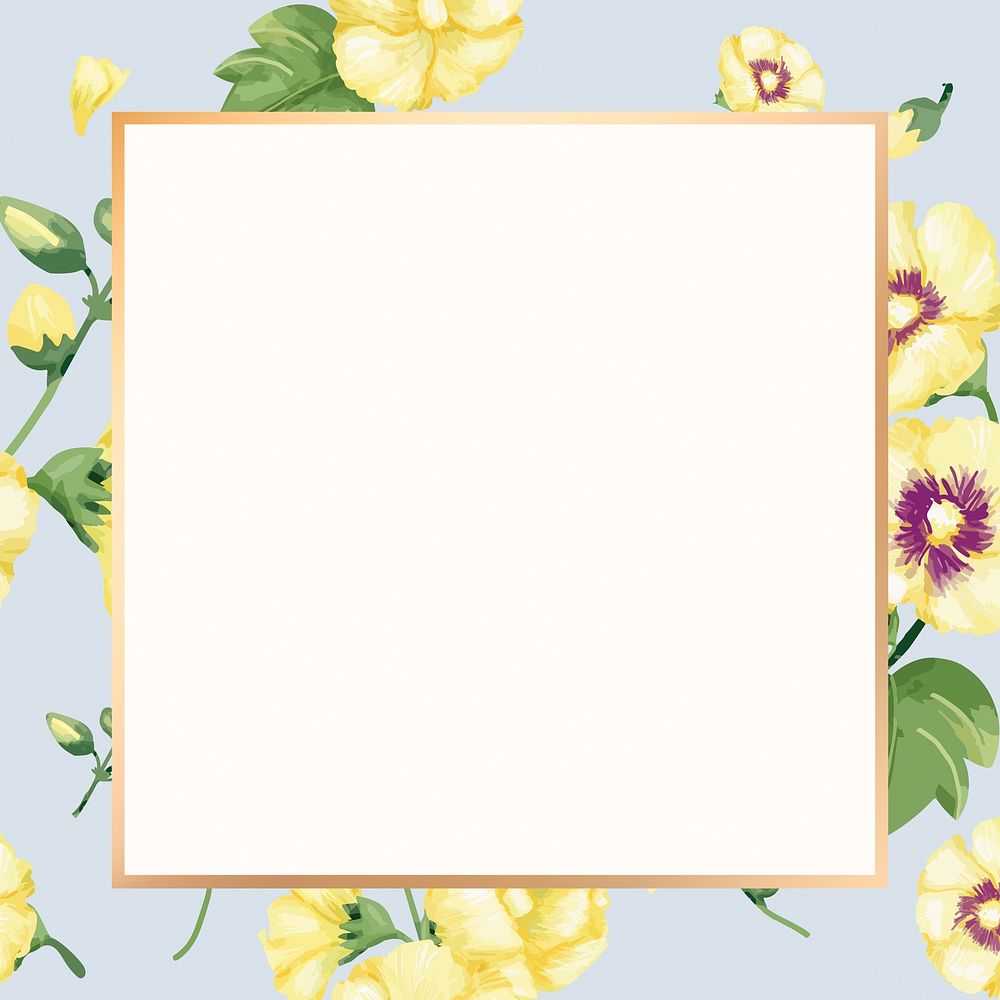 Watercolor yellow hollyhocks square frame