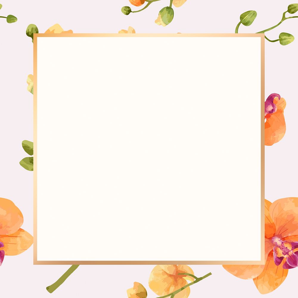 Watercolor orange orchid square frame