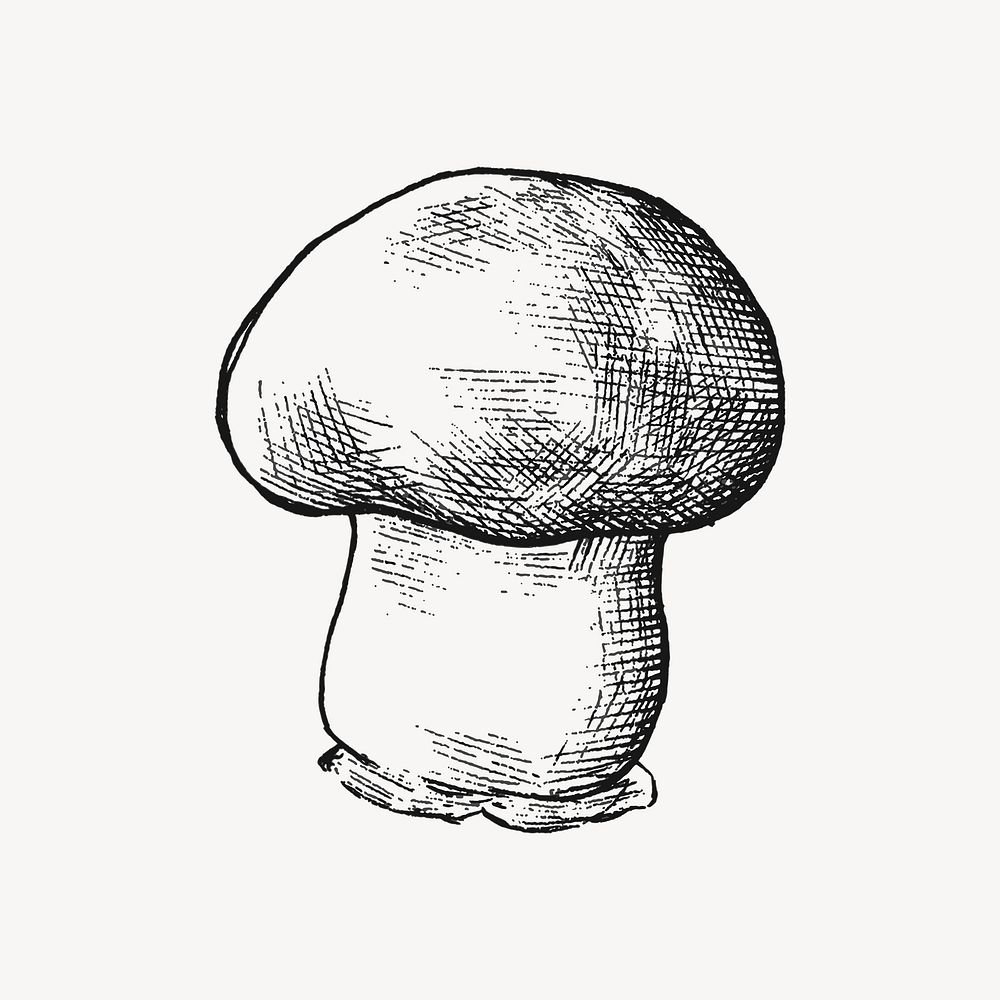 Black & white cremini mushroom illustration collage element