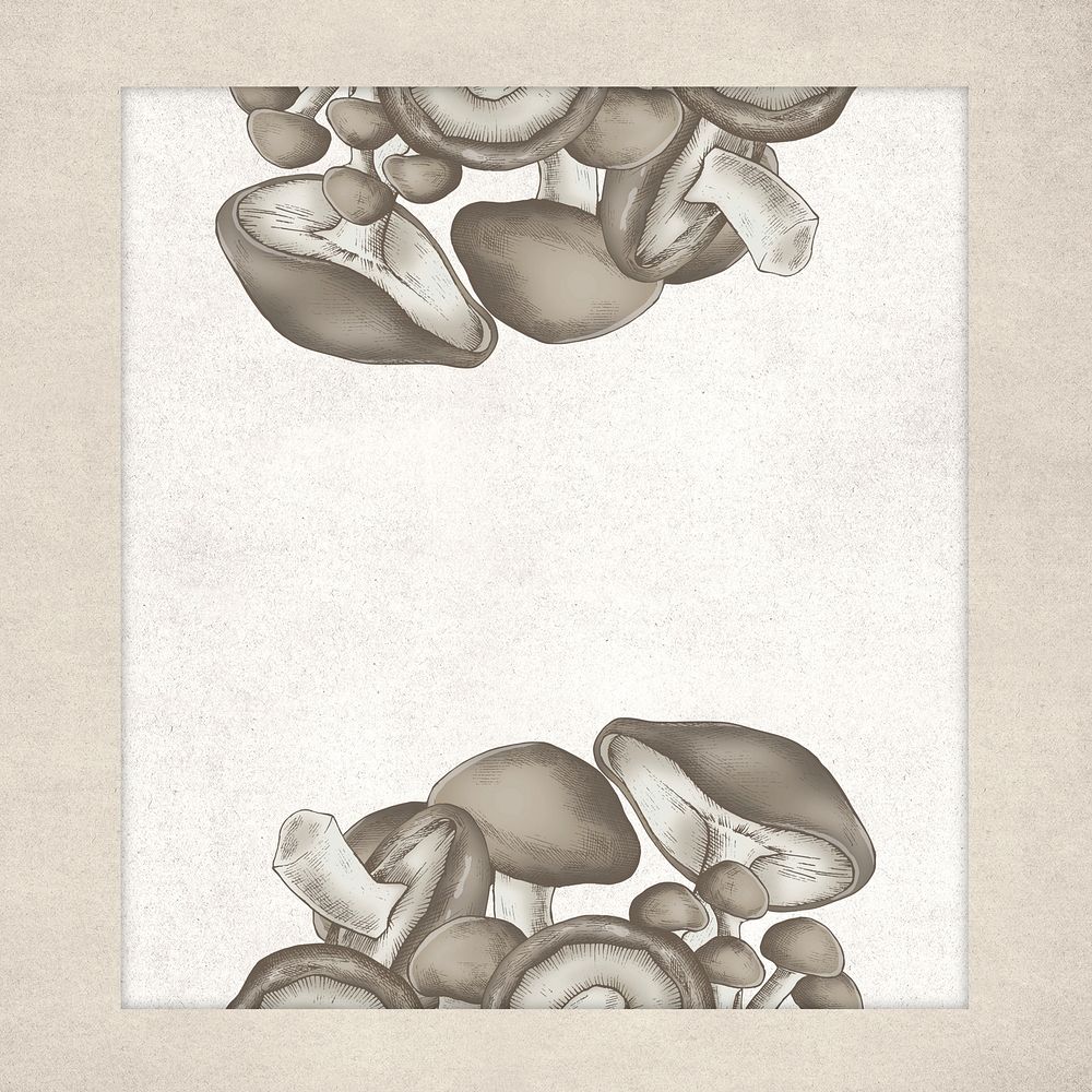 Mushrooms border beige background