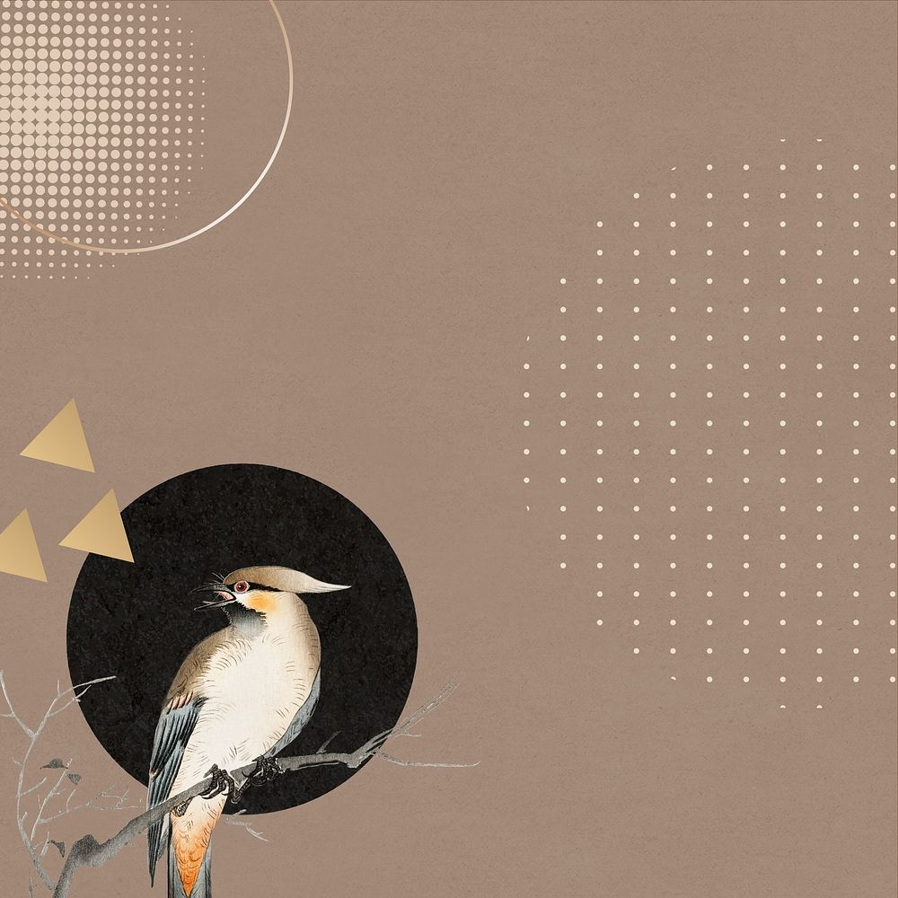 Aesthetic Japanese bird background, brown design