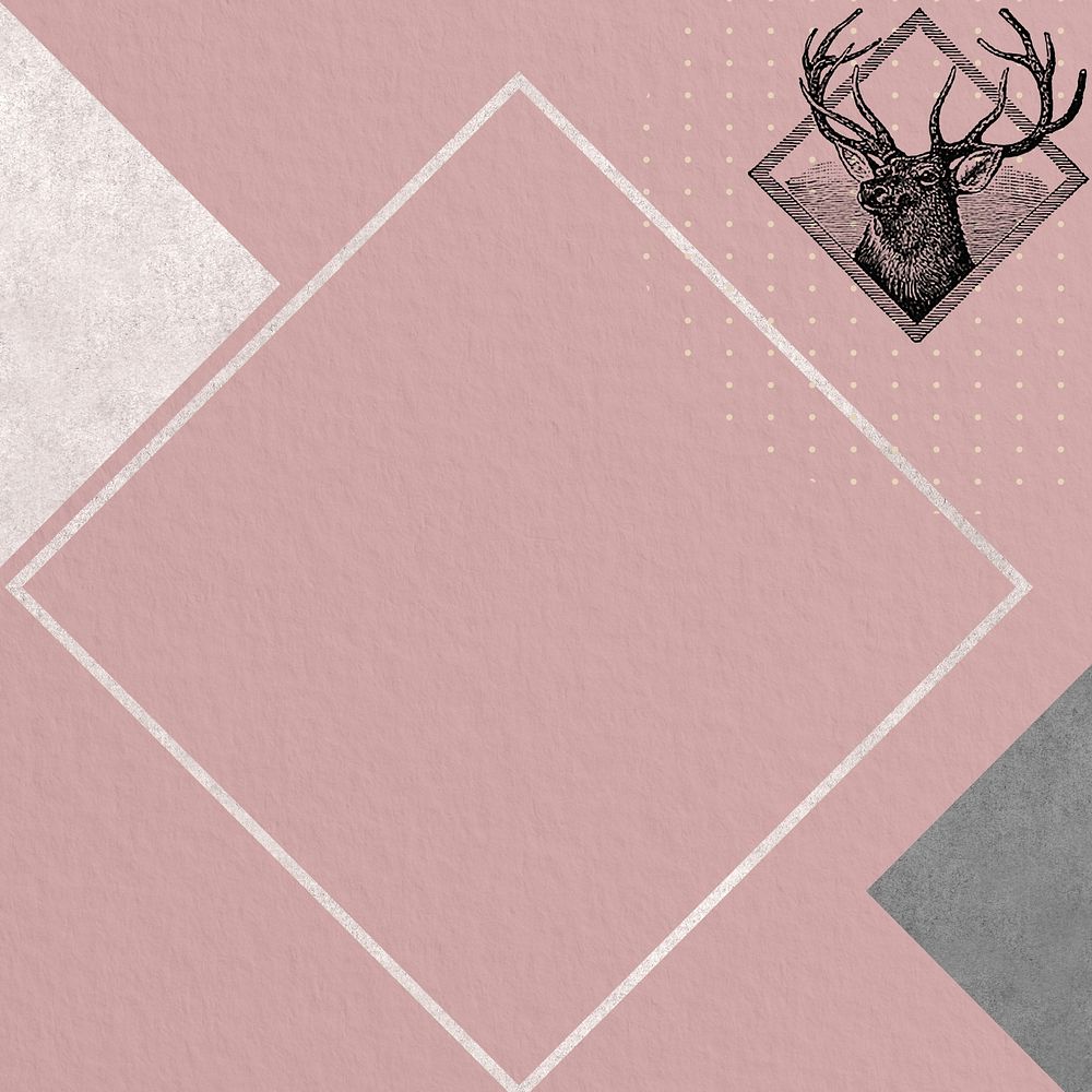 Pink frame background, vintage deer illustration