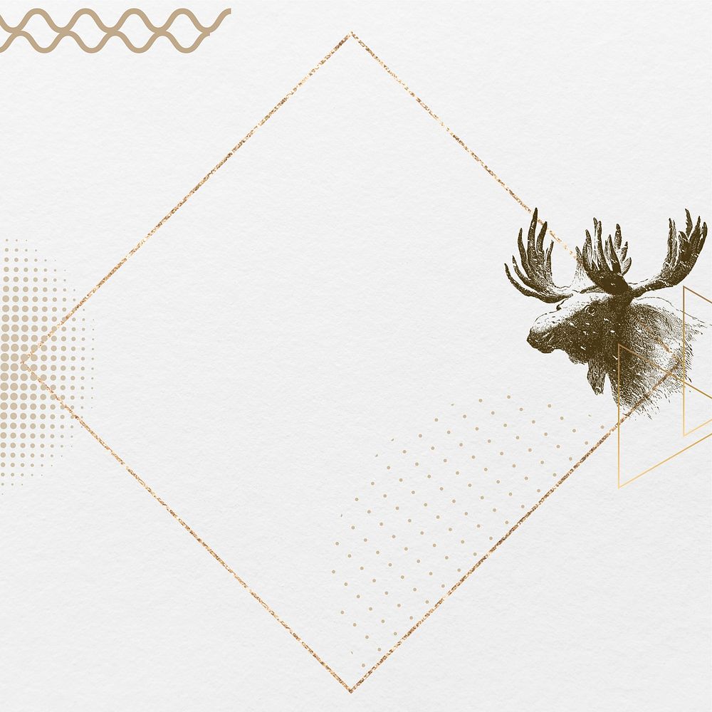 Aesthetic moose frame background, gold square design