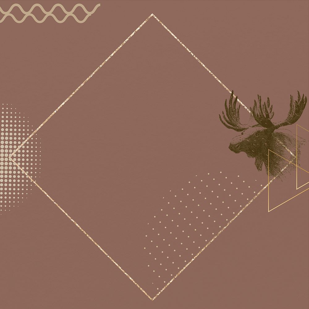 Aesthetic moose frame background, gold square design