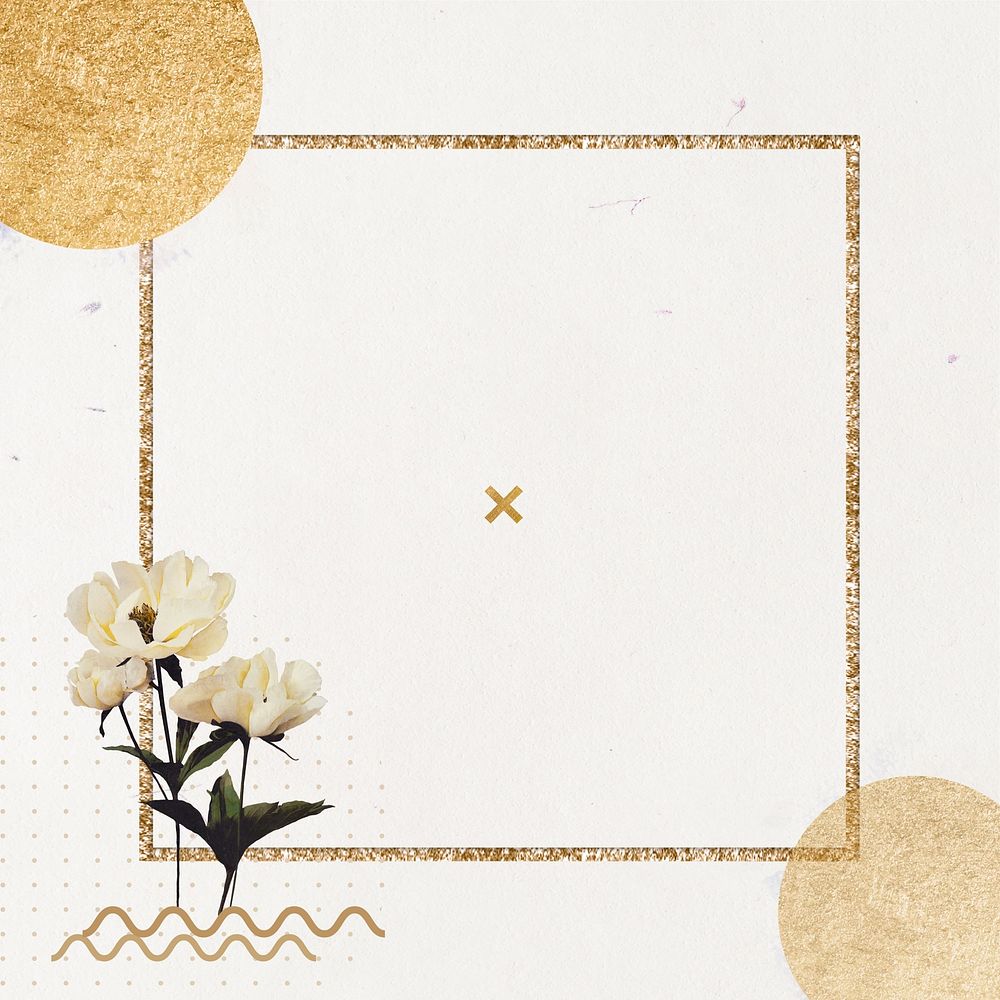 Gold glittery frame background, aesthetic flower design