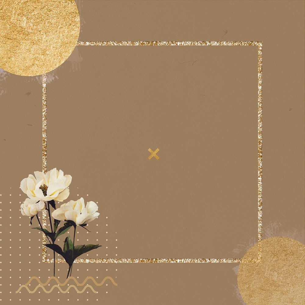 Gold glittery frame background, aesthetic flower design