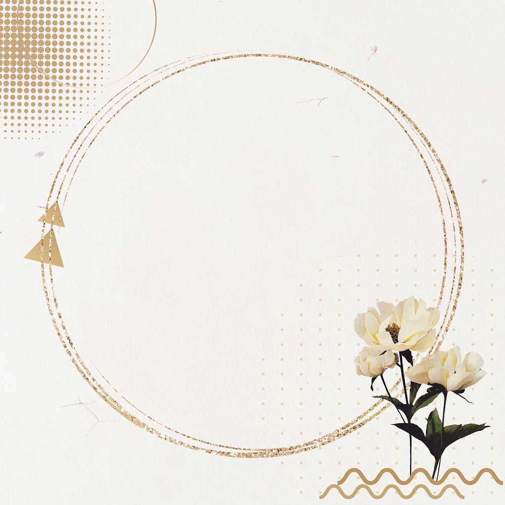 Gold circle frame background, aesthetic flower design