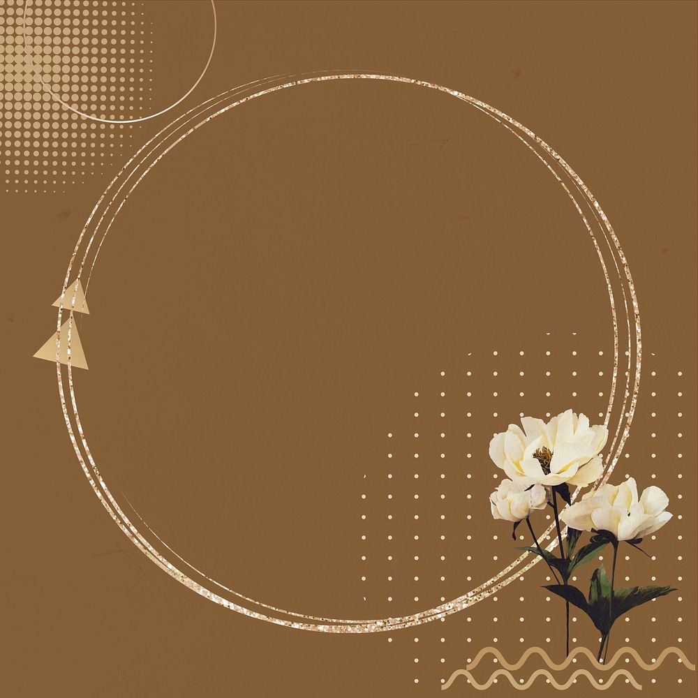 Gold circle frame background, aesthetic flower design