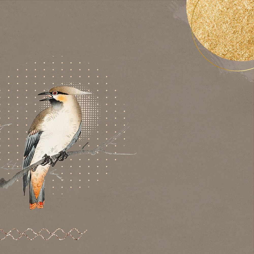 Aesthetic Japanese bird background, brown design