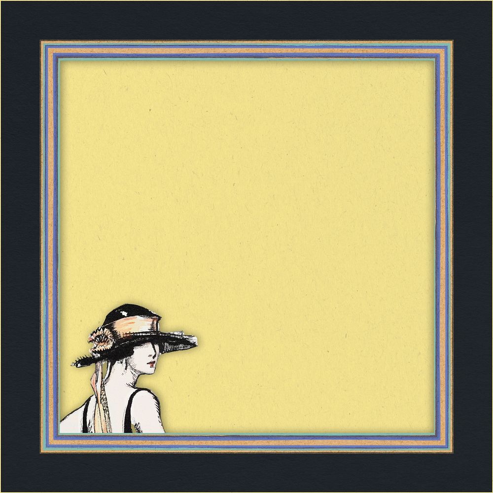Vintage woman black frame yellow background, art deco illustration. Remixed by rawpixel. 