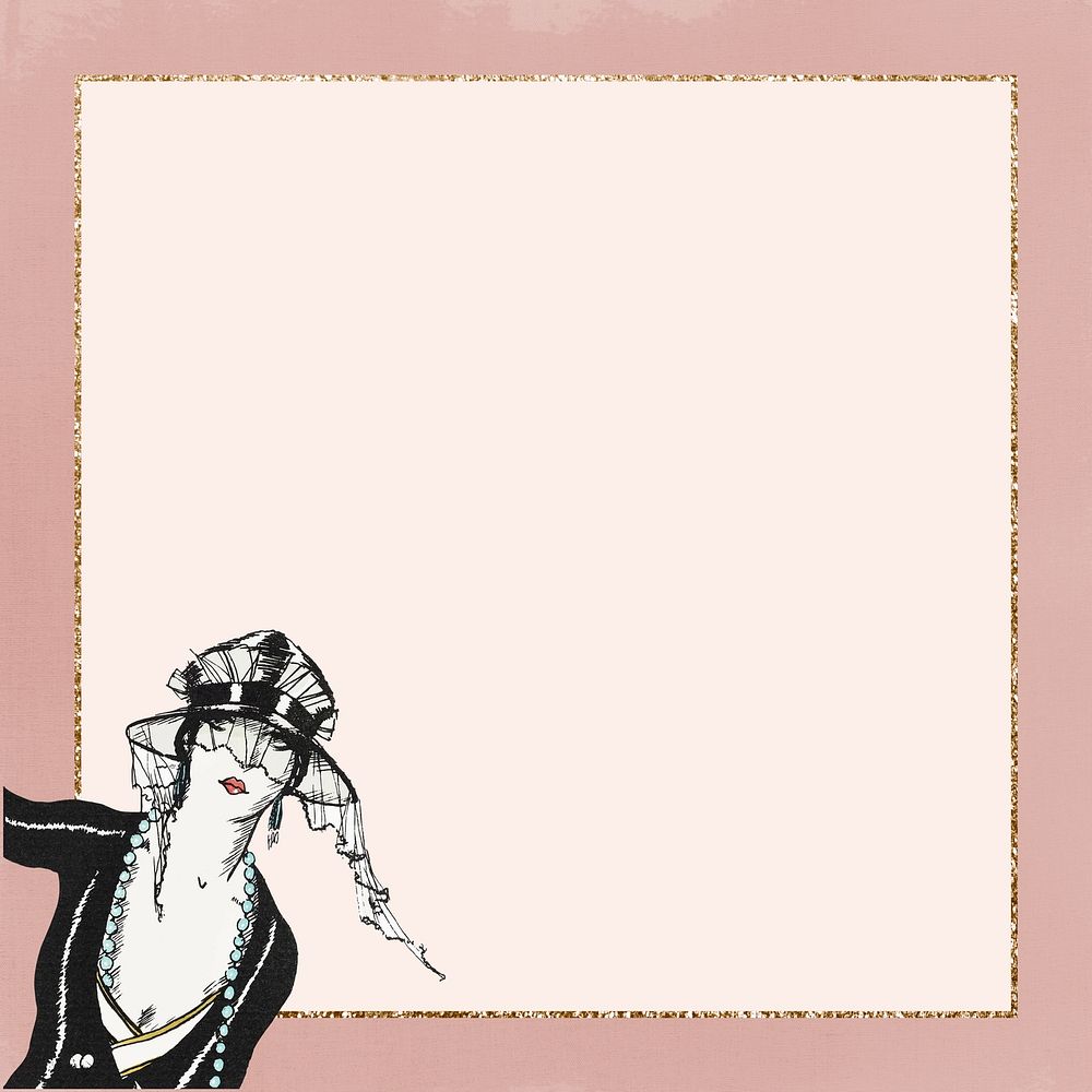 Pink gold frame background, vintage woman art deco illustration. Remixed by rawpixel. 