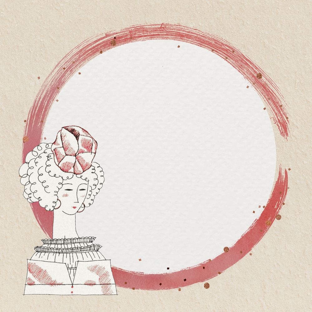 Vintage woman round frame, art decor. Remixed by rawpixel. 