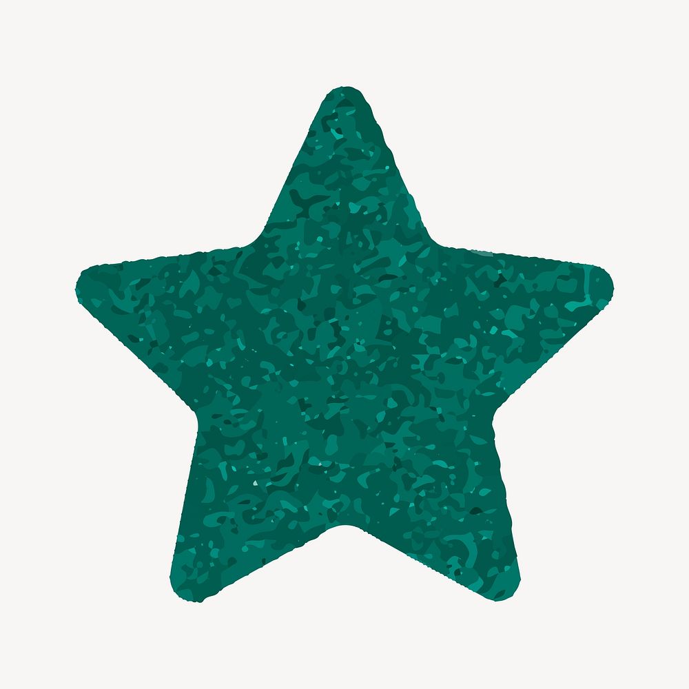 Green glitter star element, rough plywood texture shape collage element vector