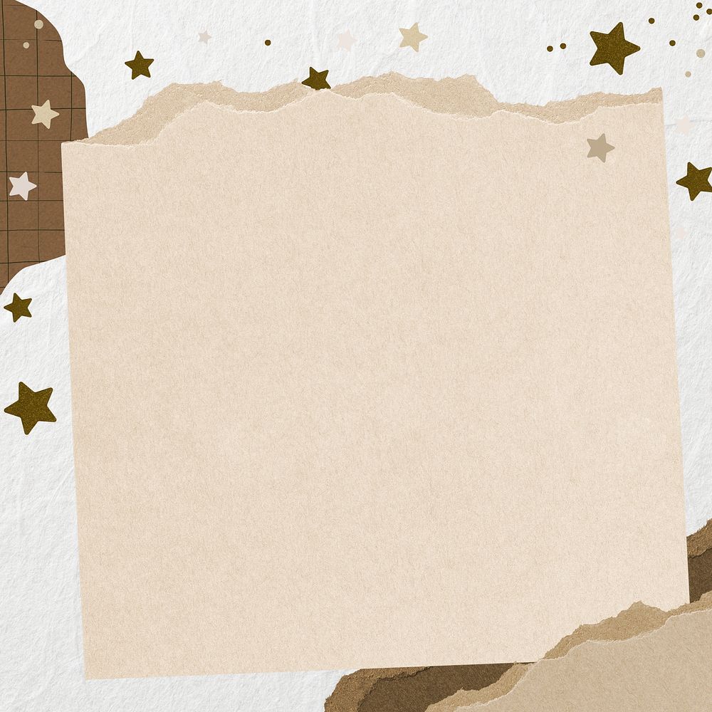 Ripped brown paper star element, border frame square notepaper