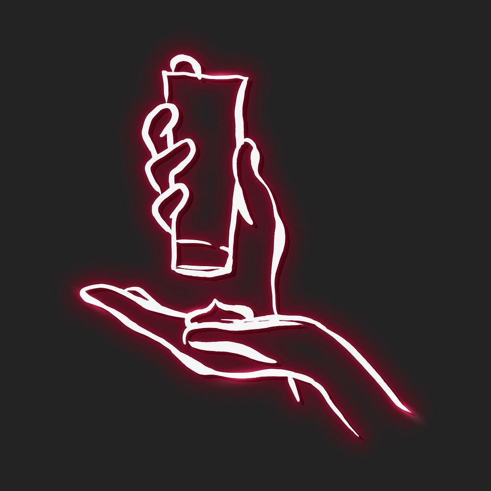 Neon red hand vector illustration