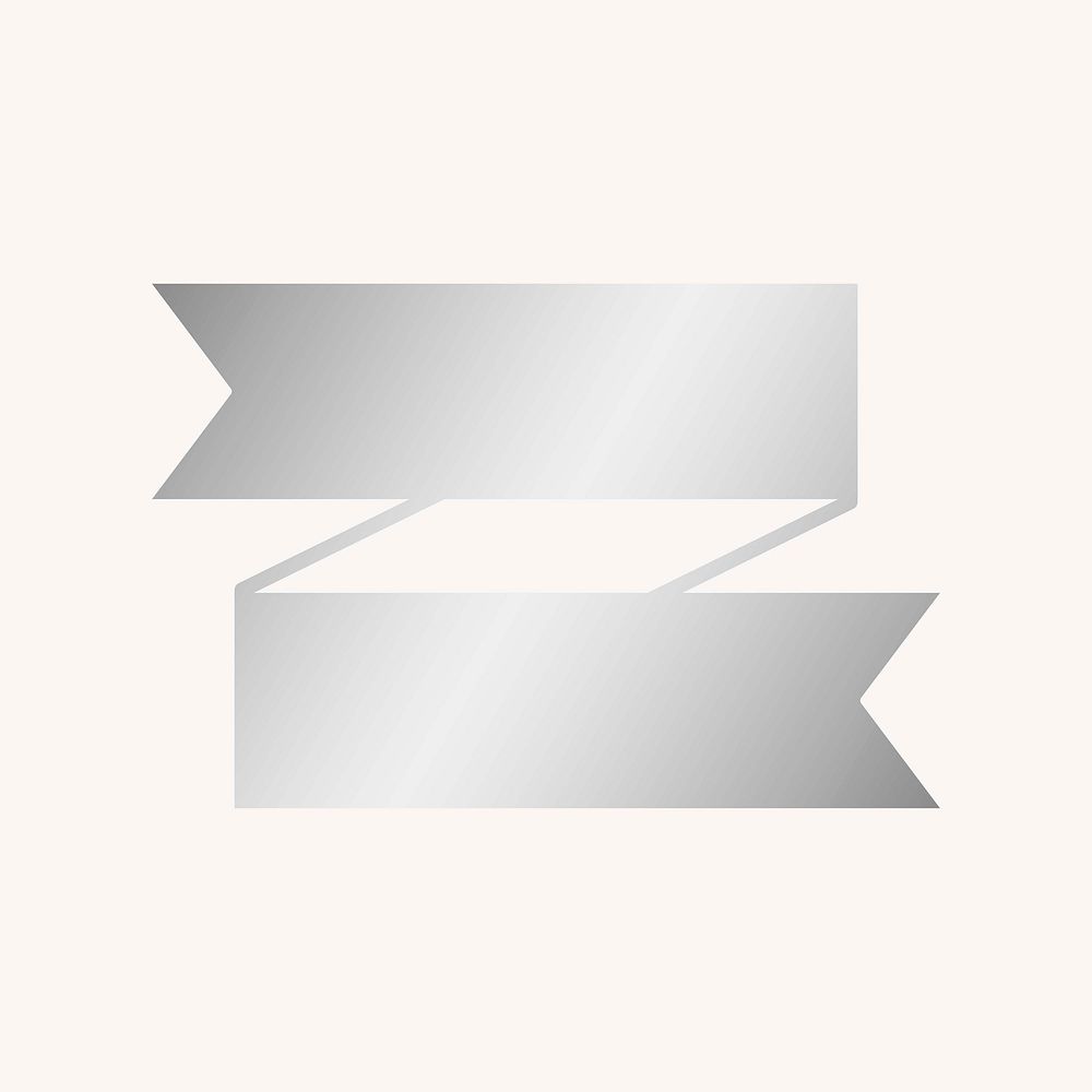 Metallic silver ribbon banner, simple design  badge collage element vector